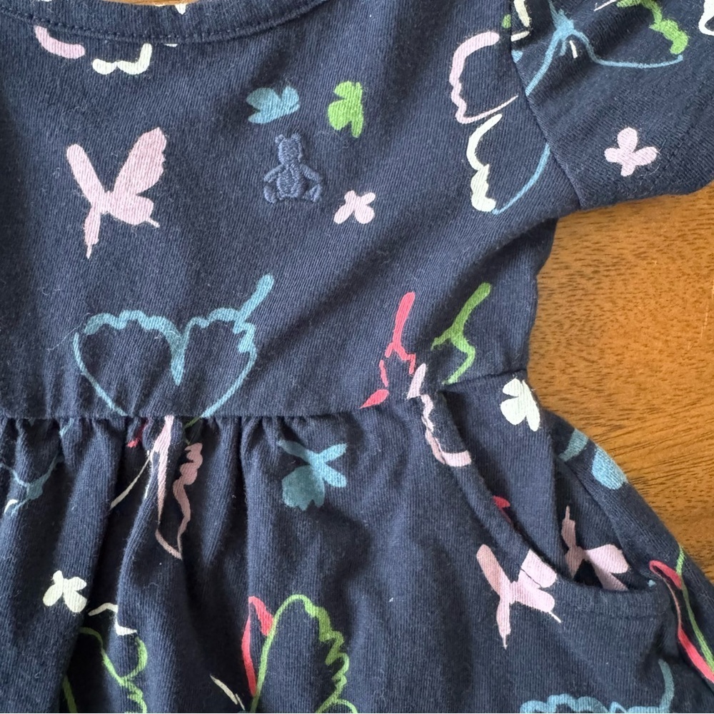 GAP Baby Navy Butterflies Print 100% Cotton Top With Pockets 12-18M - Picture 3 of 5